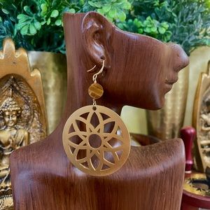 Potens Earring, Tigers Eye Earring, Goddess Earrings, Gold Plated Jewelry